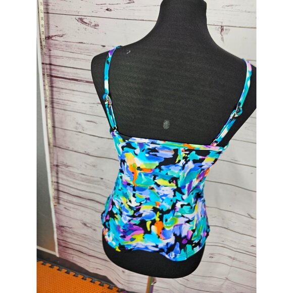 Caribbean Joe Bathing Suit Top Women's Size 10 Blue Multi Cups Light Padding - Picture 6 of 11